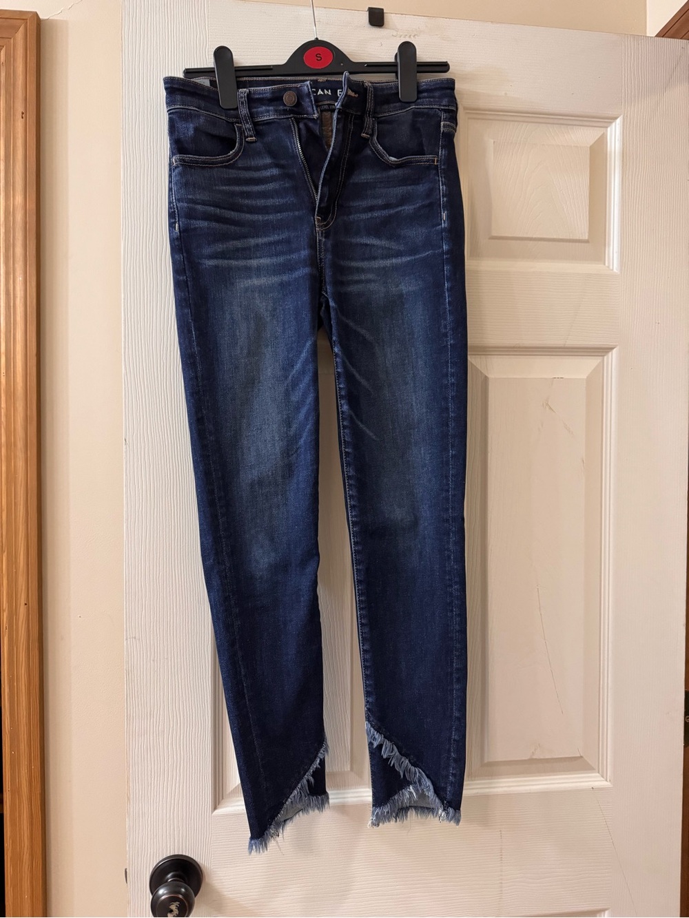 American Eagle Outfitters Dark Blue Ankle Frayed Hem Jeans